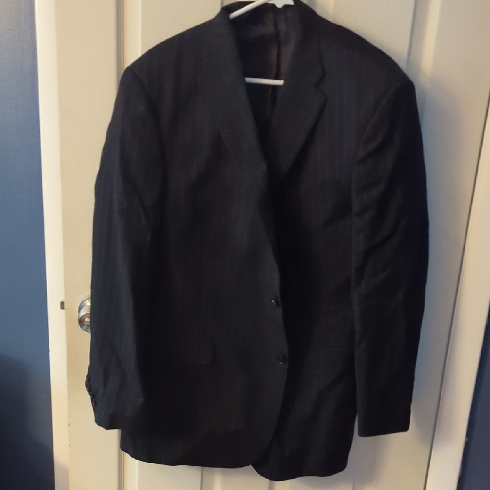 Men's Black Blazer with Grey Pinstripes